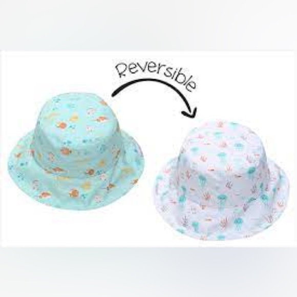 Flap Jack Kids Reversible Baby Fish/Jellyfish Patterned Sun Hat - Picture 1 of 7
